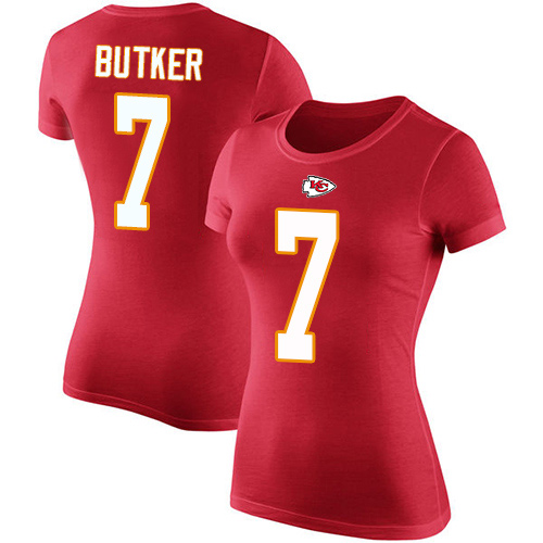 Women Football Kansas City Chiefs #7 Butker Harrison Red Rush Pride Name and Number T-Shirt